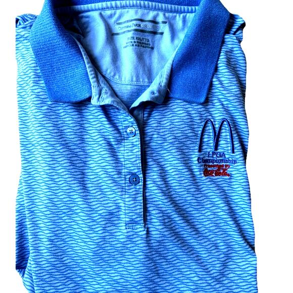 Cutter & Buck Mens XXL McDonalds Logo Polo Shirt Blue Striped LPGA Preppy VTG - Picture 6 of 9